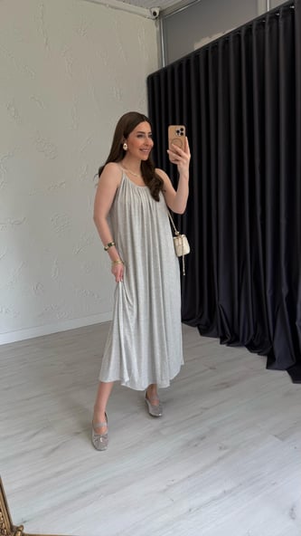 Modal Askılı Elbise Gri