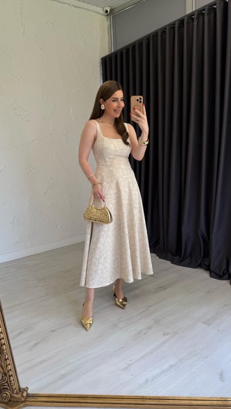 Mordova Mini İşlemeli Elbise Bej