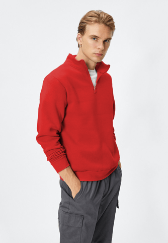 Kırmızı 3 İplik Dik Yaka kadın sweatshirt