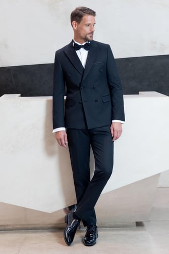 Morven Erkek Siyah Kruvaze Sivri Çıkma Yaka Slim Fit Damatlık