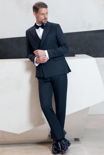 Morven Erkek Siyah Kruvaze Sivri Çıkma Yaka Slim Fit Damatlık