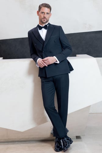 Morven Erkek Siyah Kruvaze Sivri Çıkma Yaka Slim Fit Damatlık