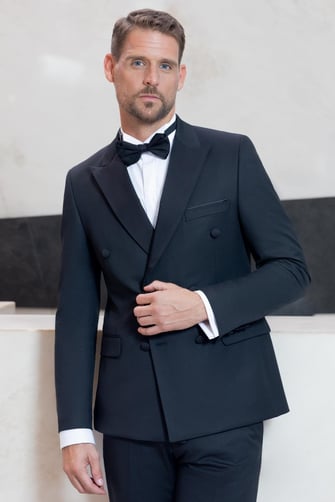 Morven Erkek Siyah Kruvaze Sivri Çıkma Yaka Slim Fit Damatlık