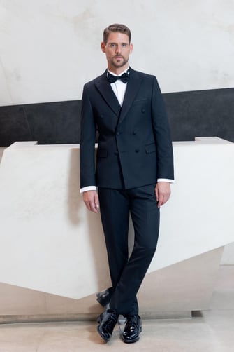 Morven Erkek Siyah Kruvaze Sivri Çıkma Yaka Slim Fit Damatlık