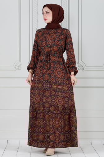Tile Pattern Viscose Dress - green color
