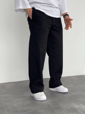 Siyah Ön Pileli Baggy Gabardin Pantolon