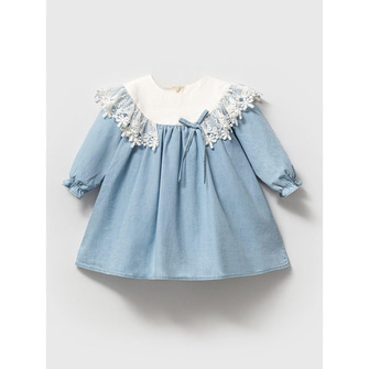 TULUM / ROMPER / ELBİSEMİOLİNAPUFELLİADantel Yakalı Mavi Bebek Elbisesi