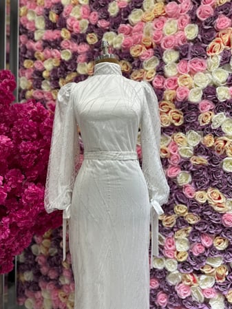Evening Dress with Arm Tie Detail White