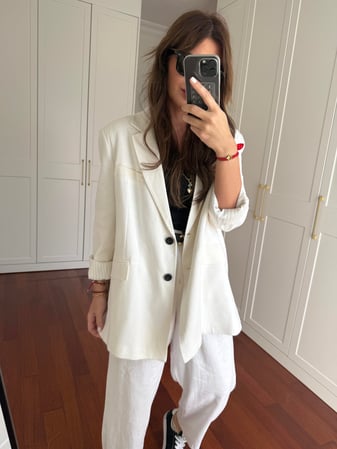Oversize , Premium , Beyaz Keten Ceket