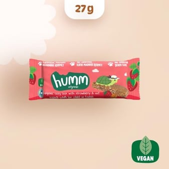 Organik Vegan Çilekli ve Fındıklı Yulaf Bar 27g görseli.
