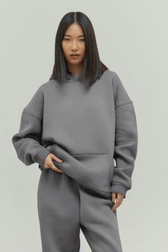 Gri Oversize Kapuşonlu Kadın sweatshirt