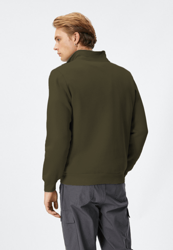 Haki 3 İplik Dik Yaka oversize sweatshirt