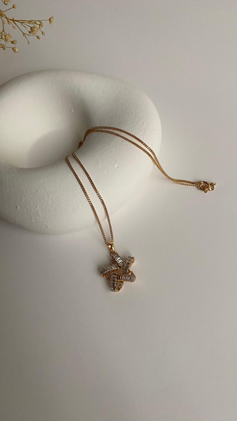 Gold rose baget taşlı kolye
