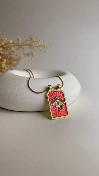Kırmızı tarot çelik kolye