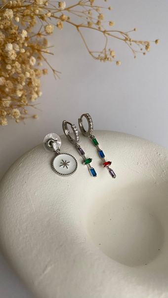 Silver renkli sallantılı üçlü set küpe
