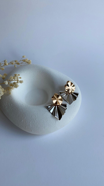 Silver rose gold yelpaze form küpe