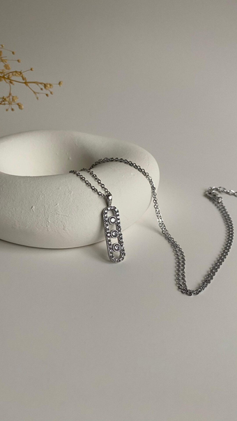 Silver üç taşlı uzun kolye