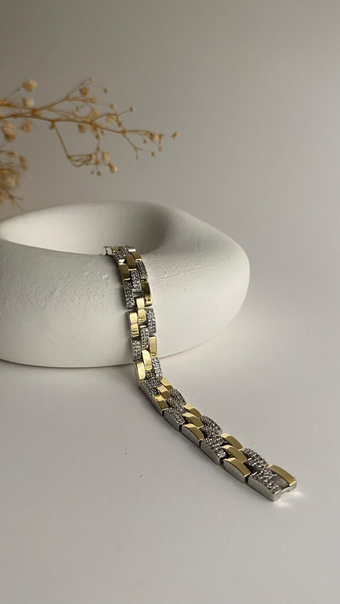 Üç sıralı silver gold taşlı bileklik