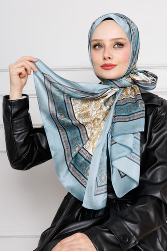 Versace Desenli Hint İpeği Şal-Mint Yeşili