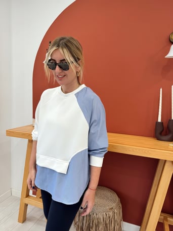 Poplin Detaylı Beyaz Modal Kumaş Sweat