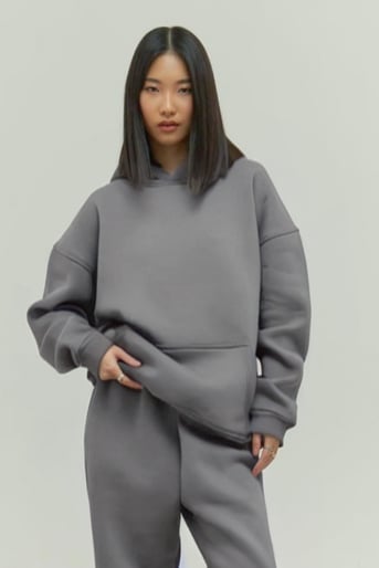 Gri Oversize Kapuşonlu Kadın sweatshirt