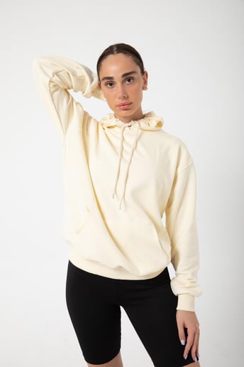 Bej Unisex Rahat Kalıp Kapuşonlu Hoodie