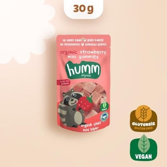 Organik Glutensiz Vegan Çilekli Mini Küpler 30g görseli.