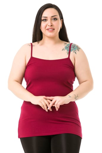 Büyük Beden İp Askılı Viskon Bordo Body