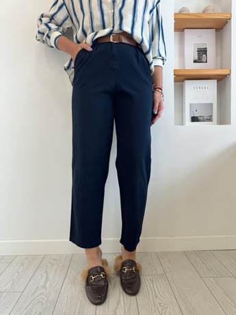 Taba Kemerli Lacivert Gabardin Pantolon