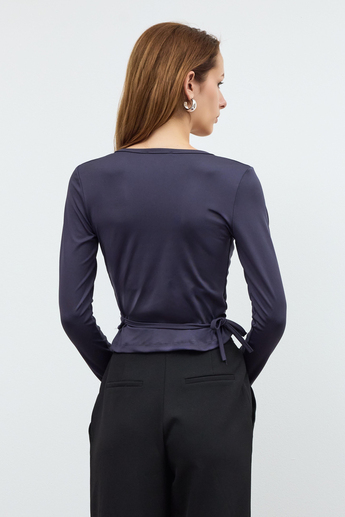 Antrasit Basic Kruvaze Bağlamalı Bluz