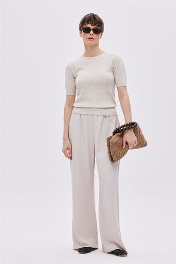 Beige Melange Short Sleeve Sweater