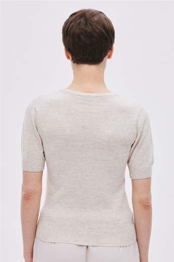 Beige Melange Short Sleeve Sweater