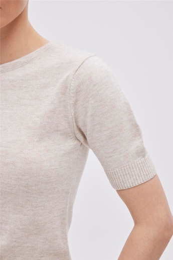 Beige Melange Short Sleeve Sweater