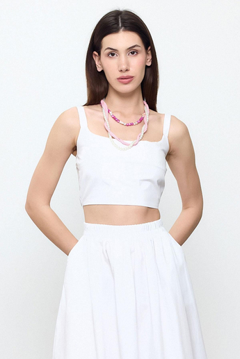 Beyaz %100 Cotton Askılı Crop