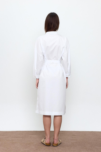 Beyaz %100 Cotton Midi Boy Gömlek Elbise