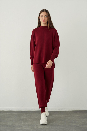 Bordo Basic Kazak Pantolon Triko Takım