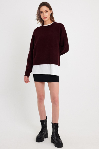 Burgundy Crew Neck Basic Knitwear Sweater