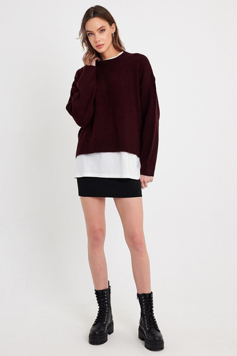 Burgundy Crew Neck Basic Knitwear Sweater