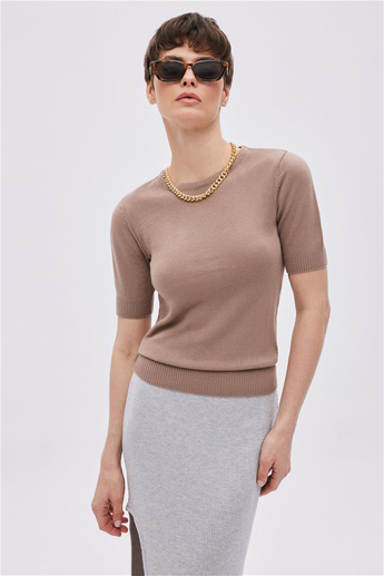 Camel Short Sleeve Sweater
