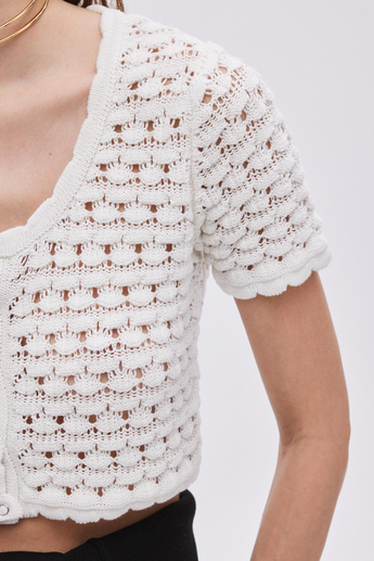 Ecru Snap Knitwear Crop Top