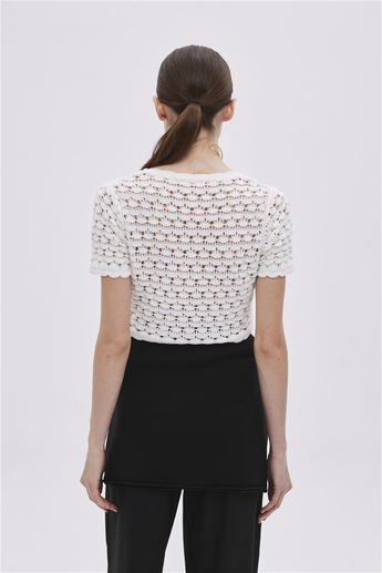 Ecru Snap Knitwear Crop Top