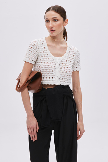 Ecru Snap Knitwear Crop Top