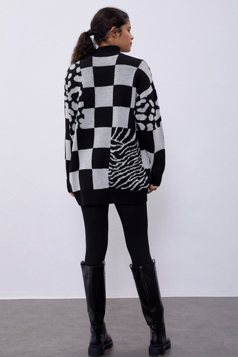 Ecru Patterned Oversize Knit Sweater SWK4441EK
