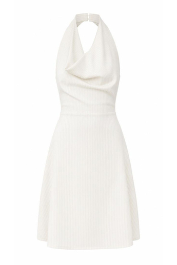 Ekru Halter Yaka Mini Elbise