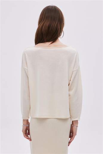 Ecru Boat Neck Basic Knitwear Sweater