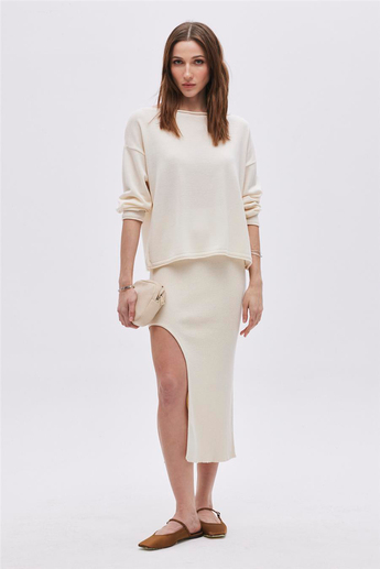 Ecru Boat Neck Basic Knitwear Sweater