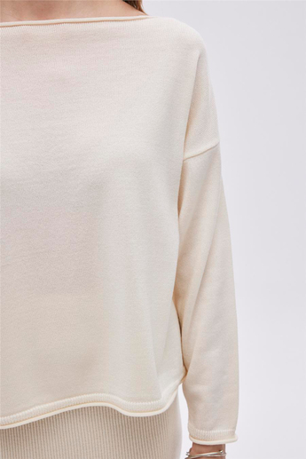 Ecru Boat Neck Basic Knitwear Sweater