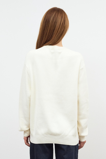Ekru Triko Sloganlı Sweatshirt