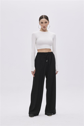 Ekru Viskon Crop Bluz