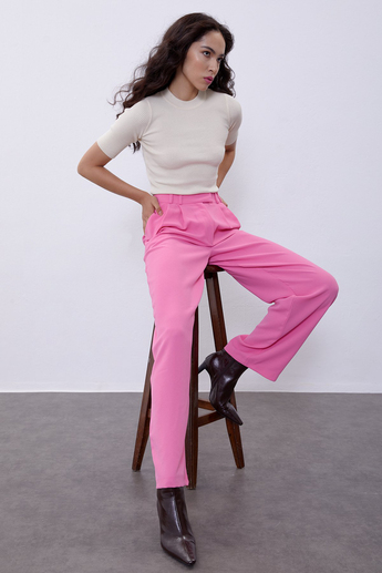 Ecru Half Sleeve Crew Neck Knit Sweater SWK4490EK